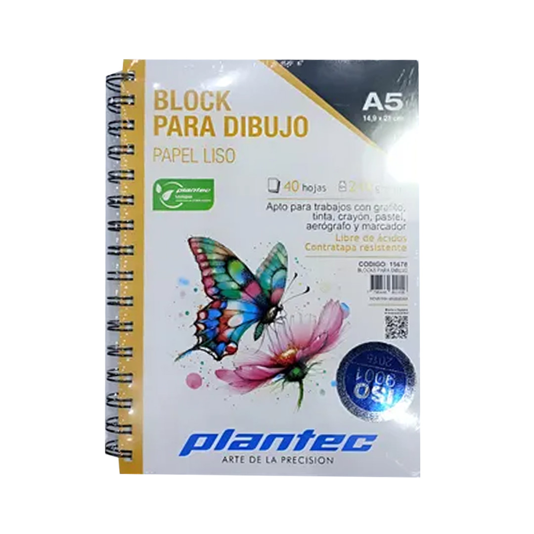 BLOCK DE DIBUJO PLANTEC ESPIRALADO  LATERAL A5 240GR 40 HOJAS