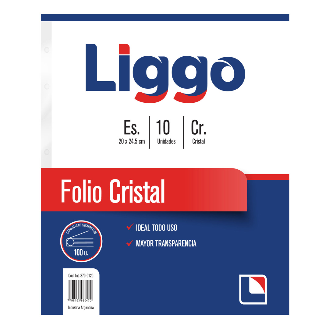  FOLIO ESCOLAR 40 MICRONES LIGGO CRISTAL X10