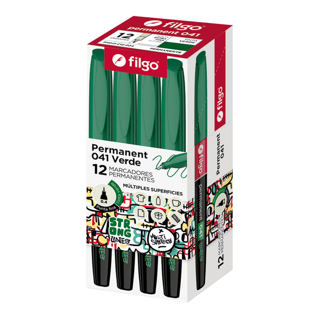  MARCADOR PERMANENTE FILGO 041 PUNTA  EXTRA FINA VERDE X12