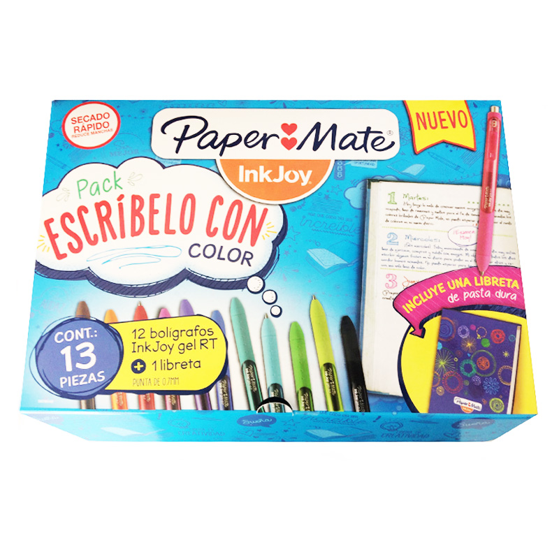  BOLIGRAFO RETRACTIL PAPER MATE KM 100INKJOY SURTIDO X12 + CUADERNO