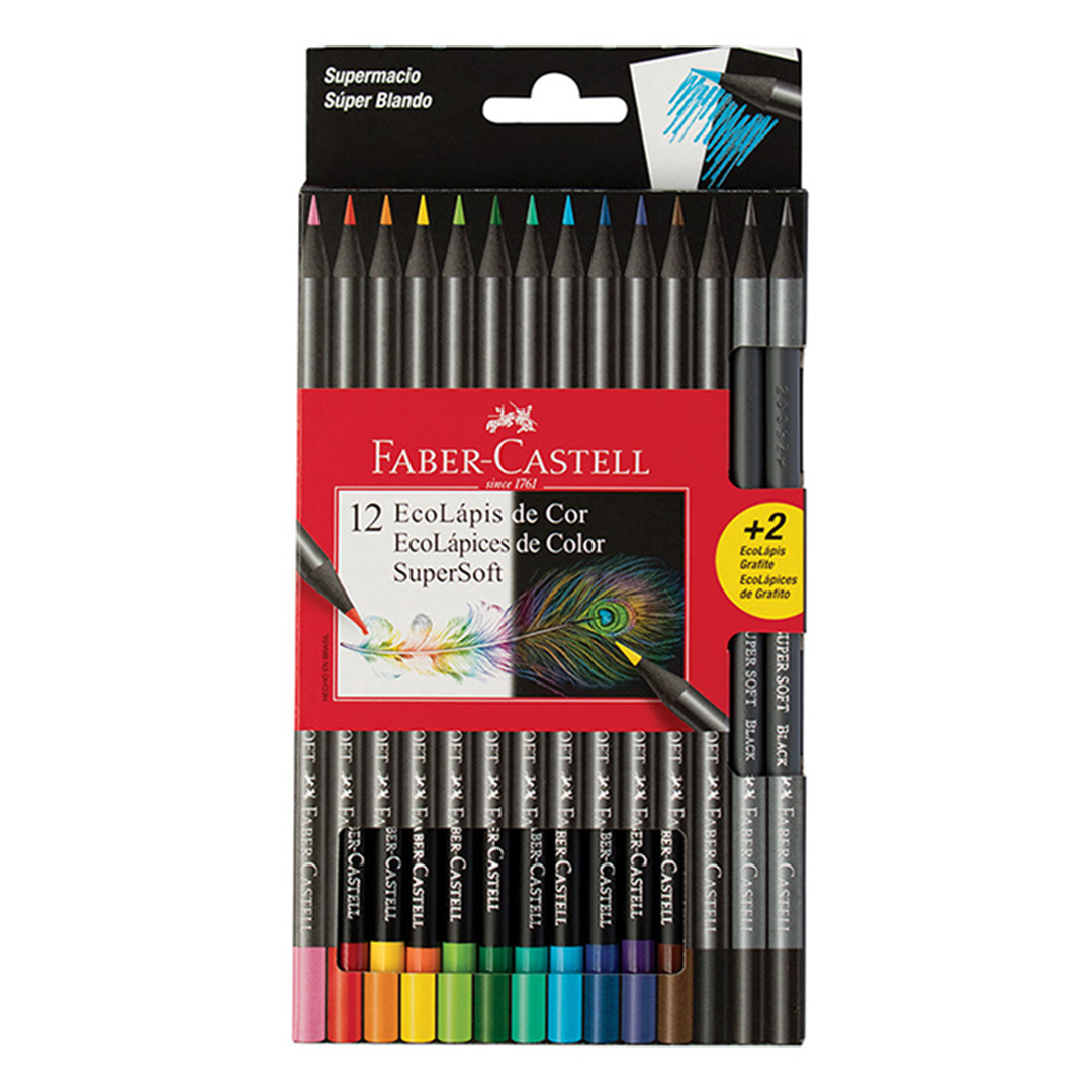  LAPIZ COLOR FABER SUPER SOFT X12 + 2  GRAFITO