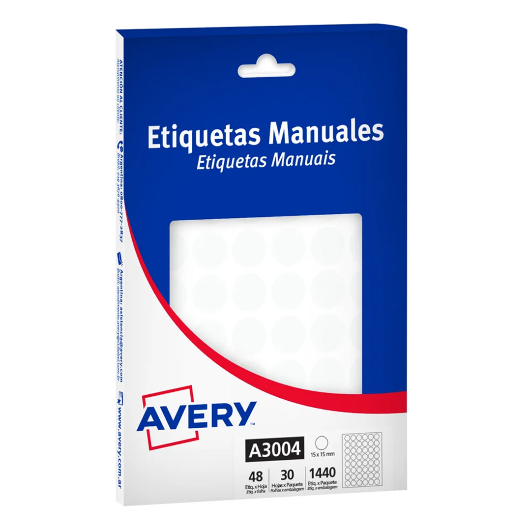  ETIQUETA AVERY MANUAL REDONDA BLANCA 15 CM A3004 X 30 HOJAS