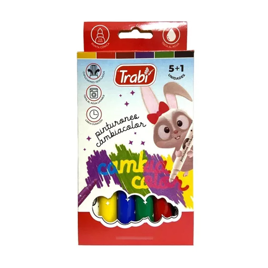  MARCADOR ESCOLAR TRABI CAMBIA COLOR 5+1 SURTIDOS