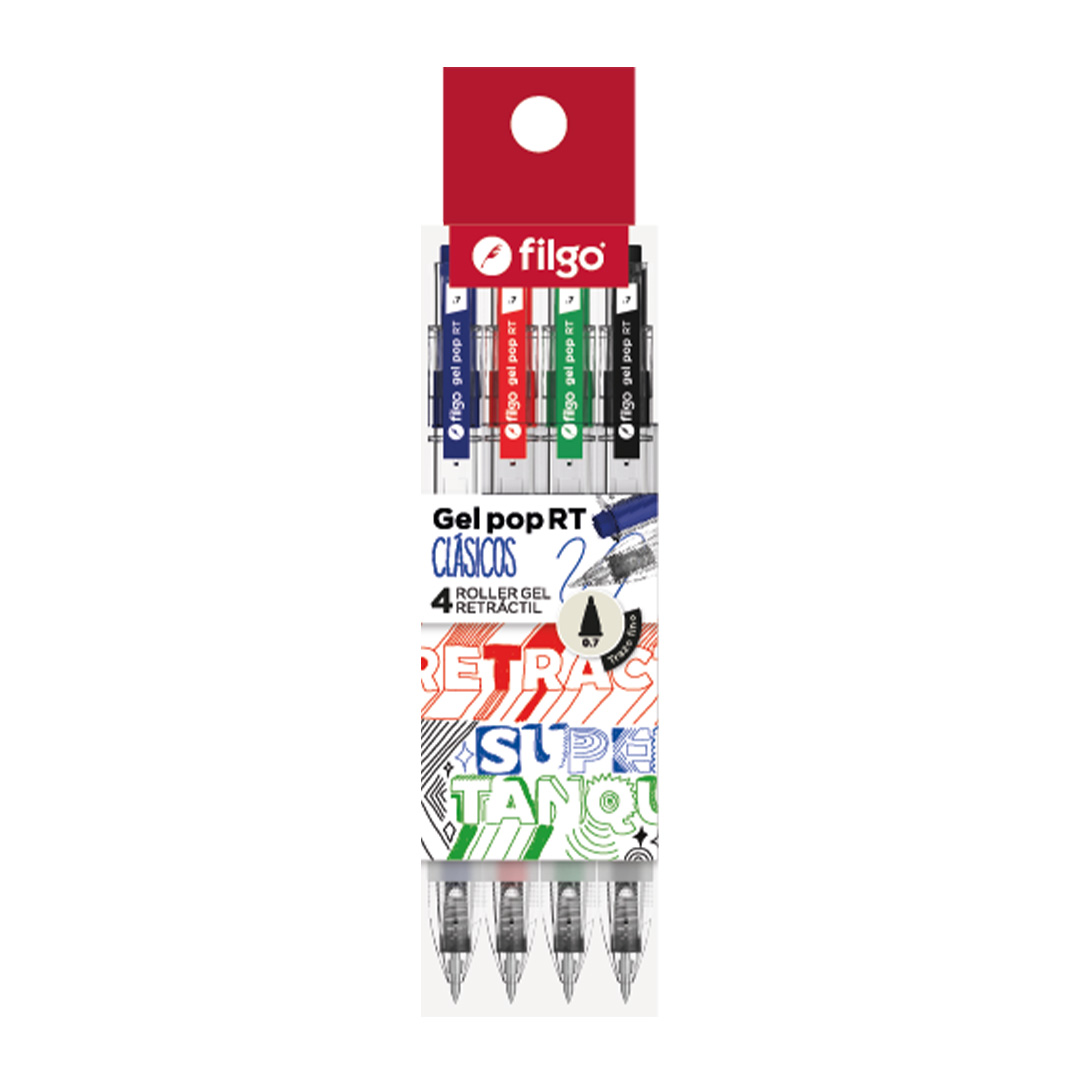  ROLLER GEL FILGO POP RETRACTIL X4  CLASICO