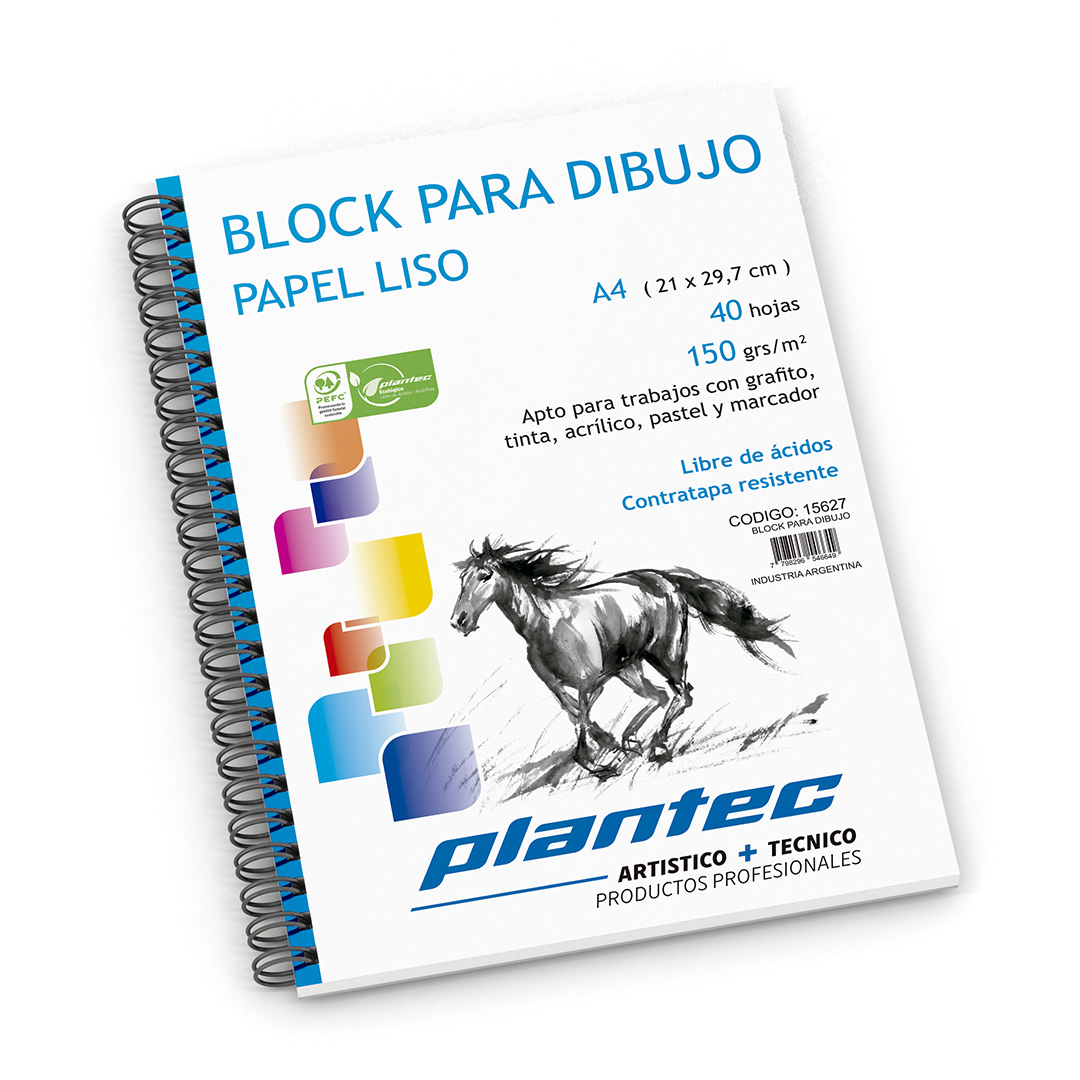  BLOCK DE DIBUJO PLANTEC ANILLADO LATERAL  A4 150GR 40 HOJAS LISO
