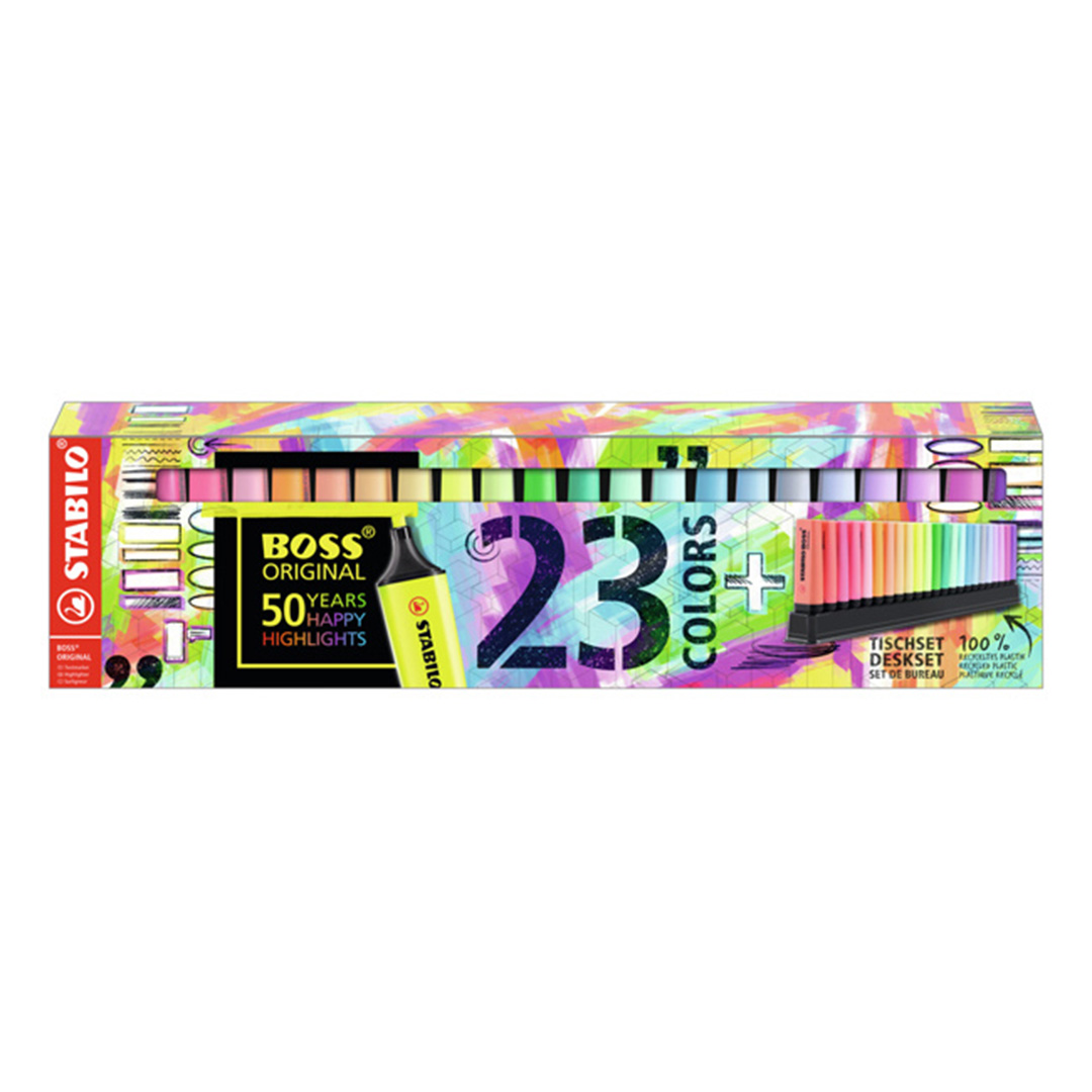  RESALTADOR CHATO STABILO BOSS FLUO Y PASTEL X23 + DESKSET