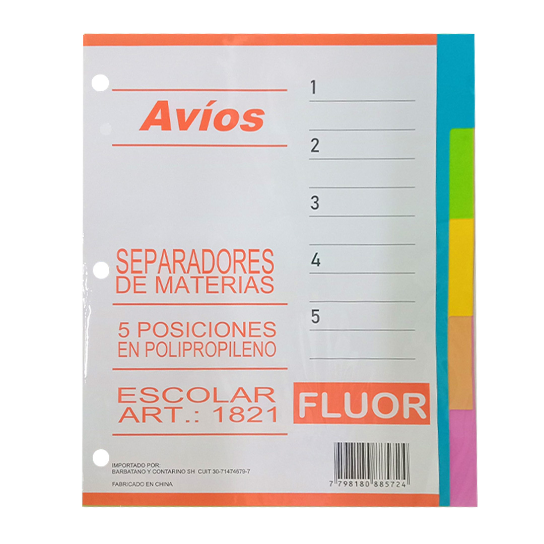  SEPARADOR N3 AVIOS 5 POSICIONES  POLIPROPILENO FLUO