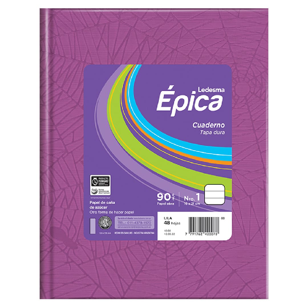  CUADERNO EPICA 19X24 TAPA CARTON FORRADO  LILA 48 HOJAS RAYADO