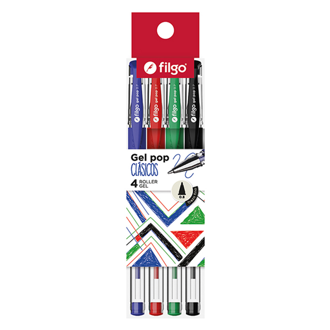  ROLLER GEL FILGO POP BLISTER X4 COLORES CLASICO