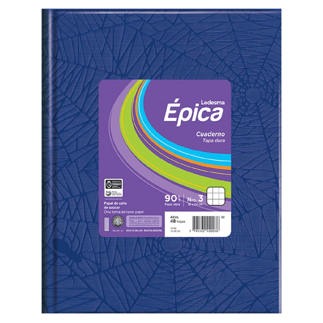  CUADERNO EPICA 19X24 TAPA CARTON FORRADO  AZUL 48 HOJAS CUADRICULADO