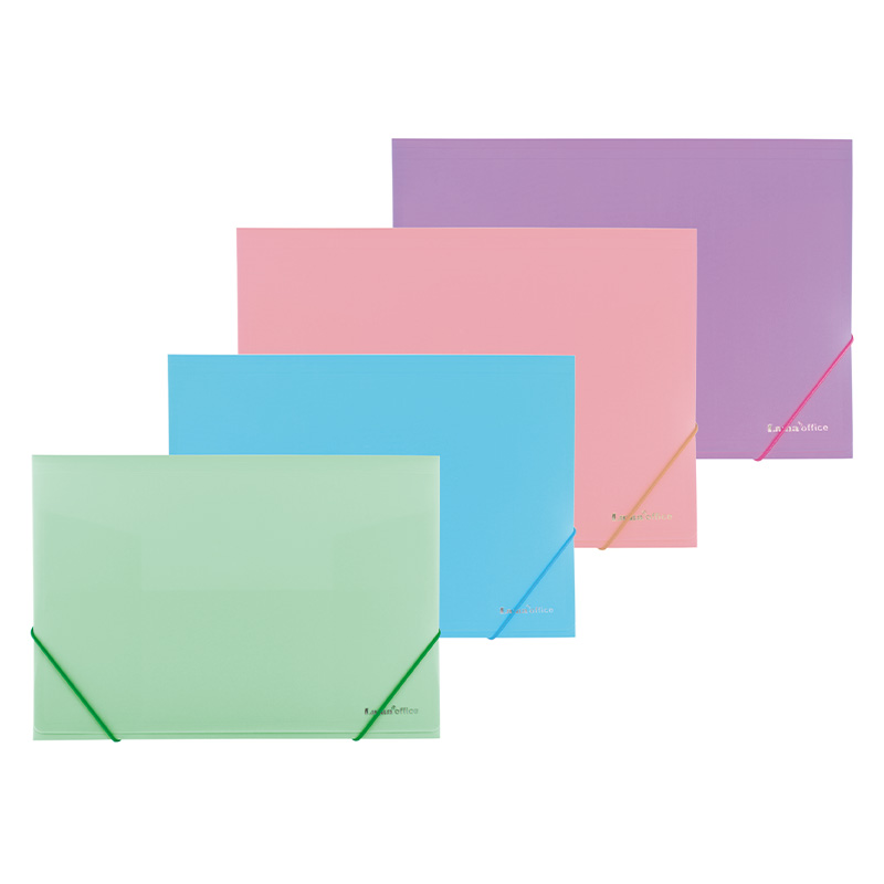  CARPETA 3 SOLAPAS OFICIO LAMA PP OPACA;
PASTEL CON ELASTICO COLORES SURTIDOS