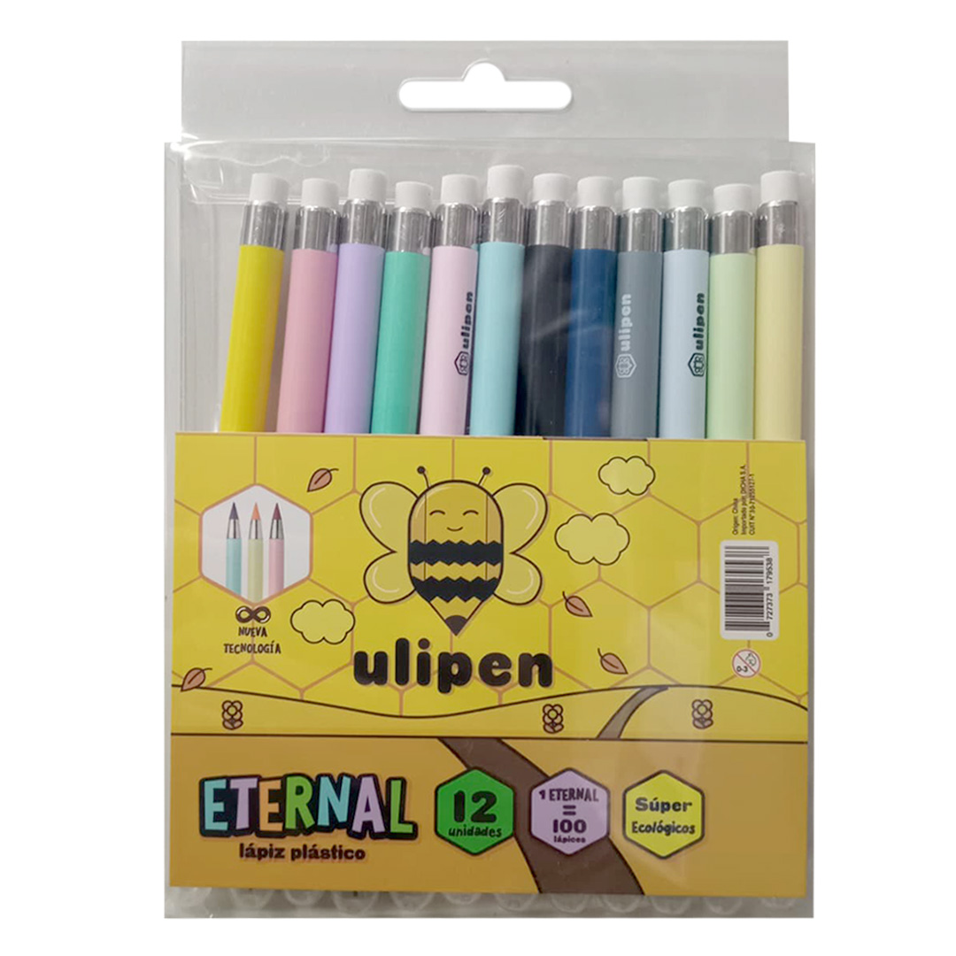  LAPIZ INFINITO ULIPEN FINOS COLORES  SURTIDOS CON GOMA DISPLAY X12