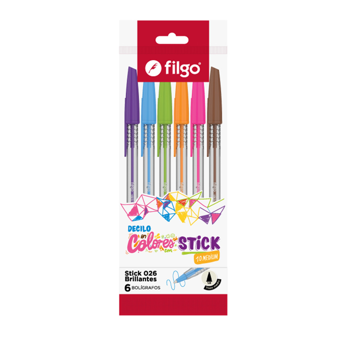  BOLIGRAFO FILGO STICK 026 1MM COLORESSURTIDOS X6