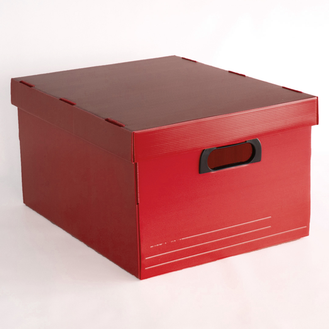  CAJA ARCHIVO PAGODA PLASTICA CON TAPA Y MANIJAS 504 ROJO PACK X12 25X45X35