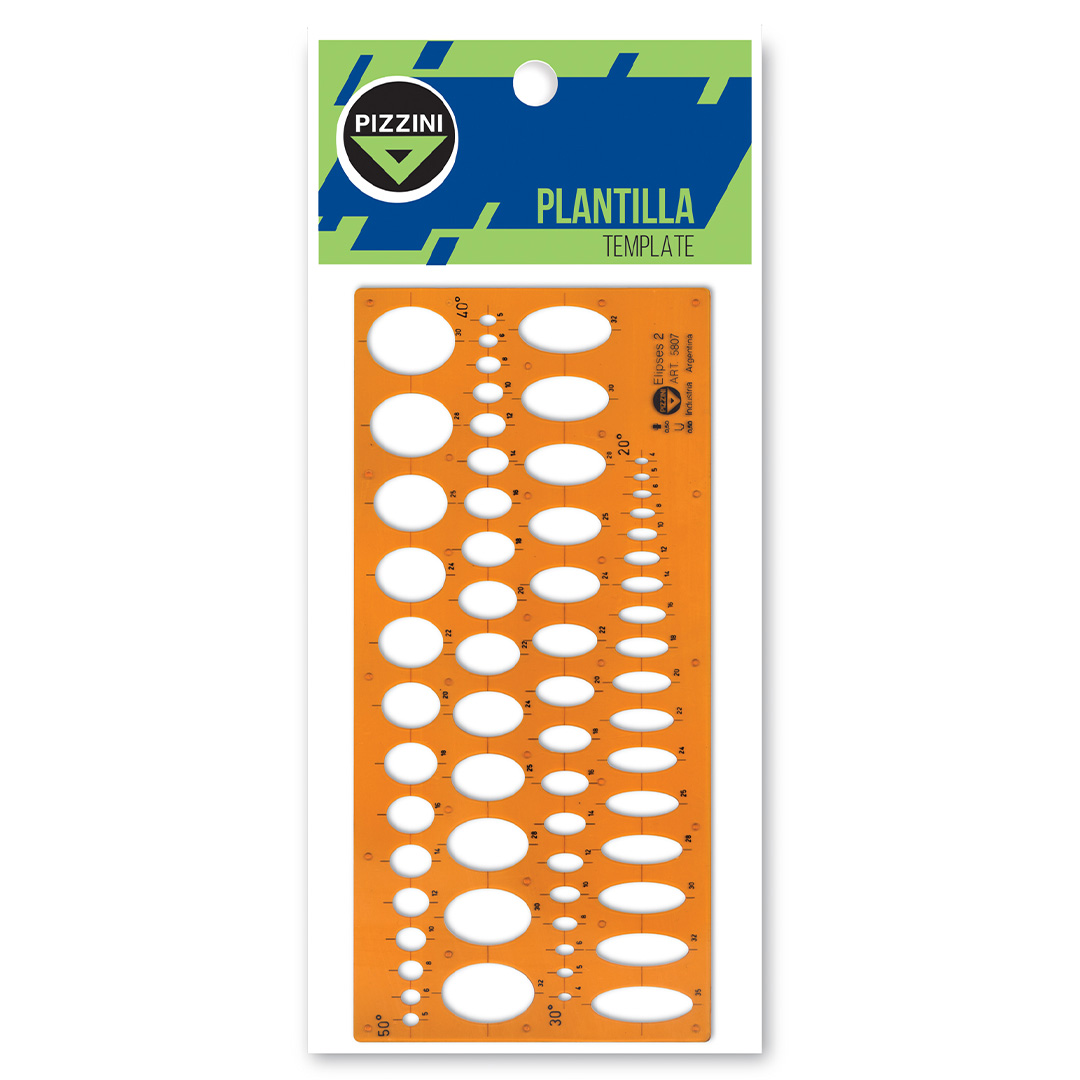  PLANTILLA PIZZINI FLEXIBLE ELIPSES 2  (20°, 30°, 40°, 50°) NARANJA