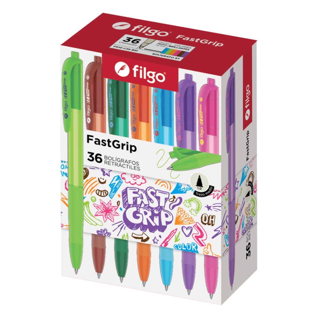  BOLIGRAFO RETRACTIL FILGO FASTGRIP  COLORES SURTIDOS X36