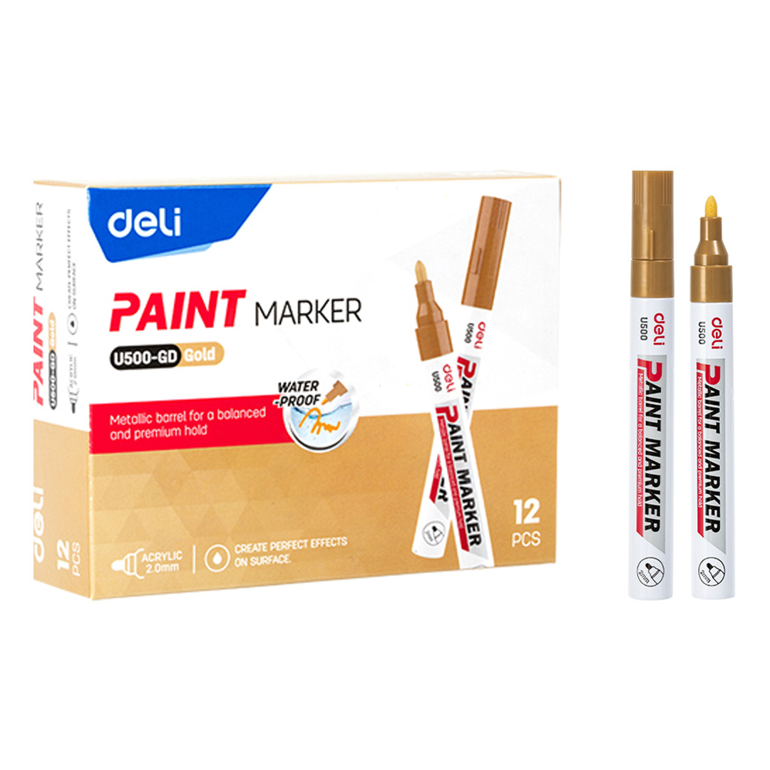  MARCADOR ACRILICO DELI 2MM CUERPO METAL DORADO X12
