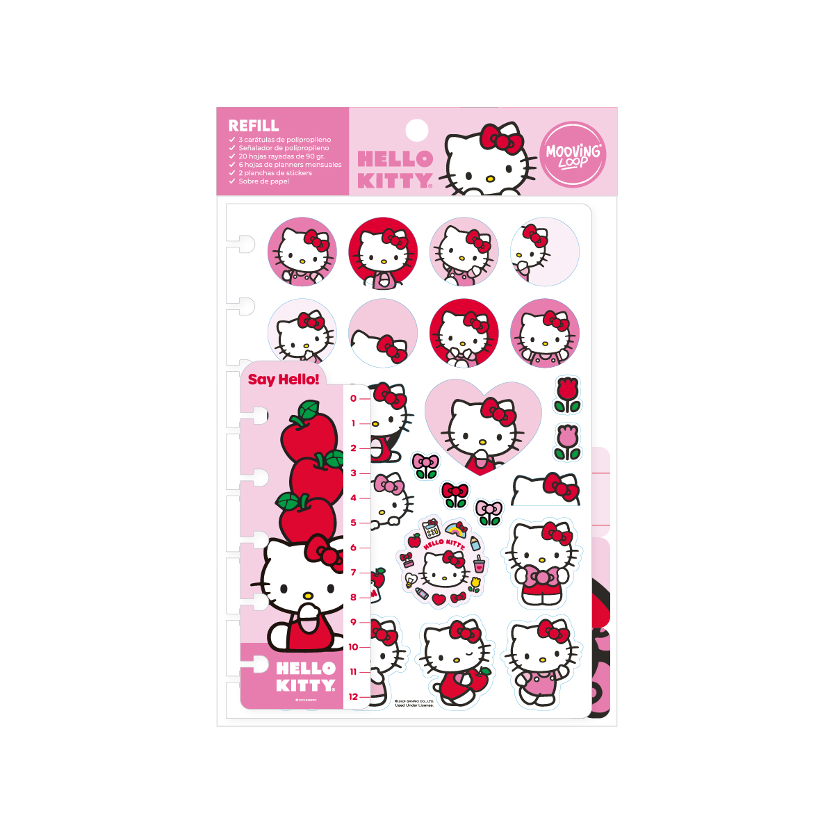  REPUESTO CUADERNO MOOVING LOOP A5 HELLO KITTY RAYADO X 30 HOJAS