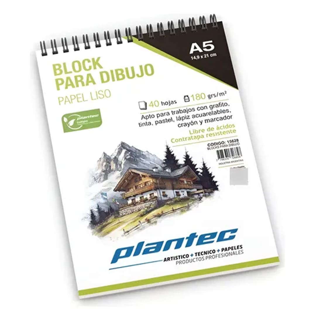  BLOCK DE DIBUJO PLANTEC ANILLADO A5  180GR 40 HOJAS