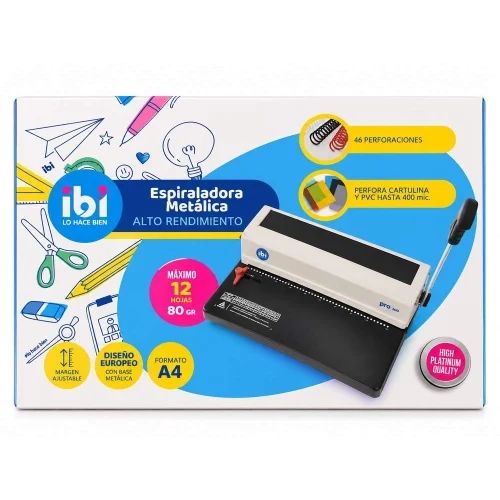  ESPIRALADORA ENCUADERNACION IBI ESPIRAL PLASTICO A4 12 HOJAS