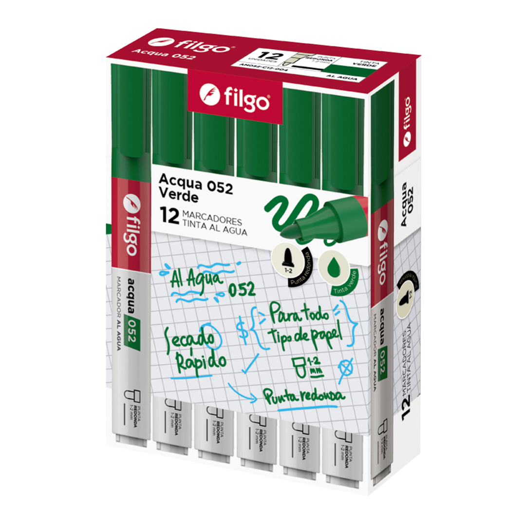  MARCADOR FILGO AL AGUA 052 PUNTA REDONDA  VERDE X12