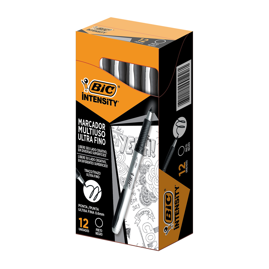  MARCADOR PERMANENTE BIC GRIP INTENSITY;
ULTRAFINO 0,6MM X 12 NEGRO