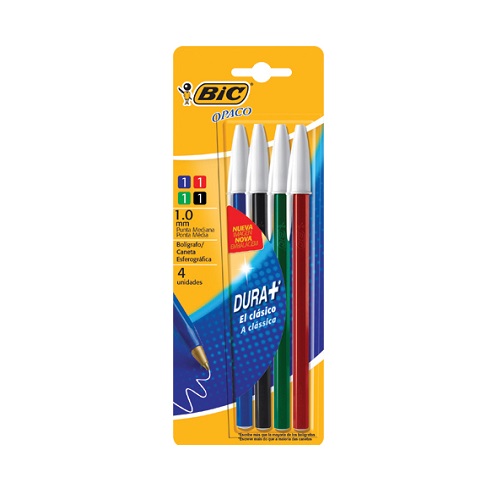  BOLIGRAFO BIC OPACO 1MM COLORES SURTIDOS  CLASICOS BLISTER X4