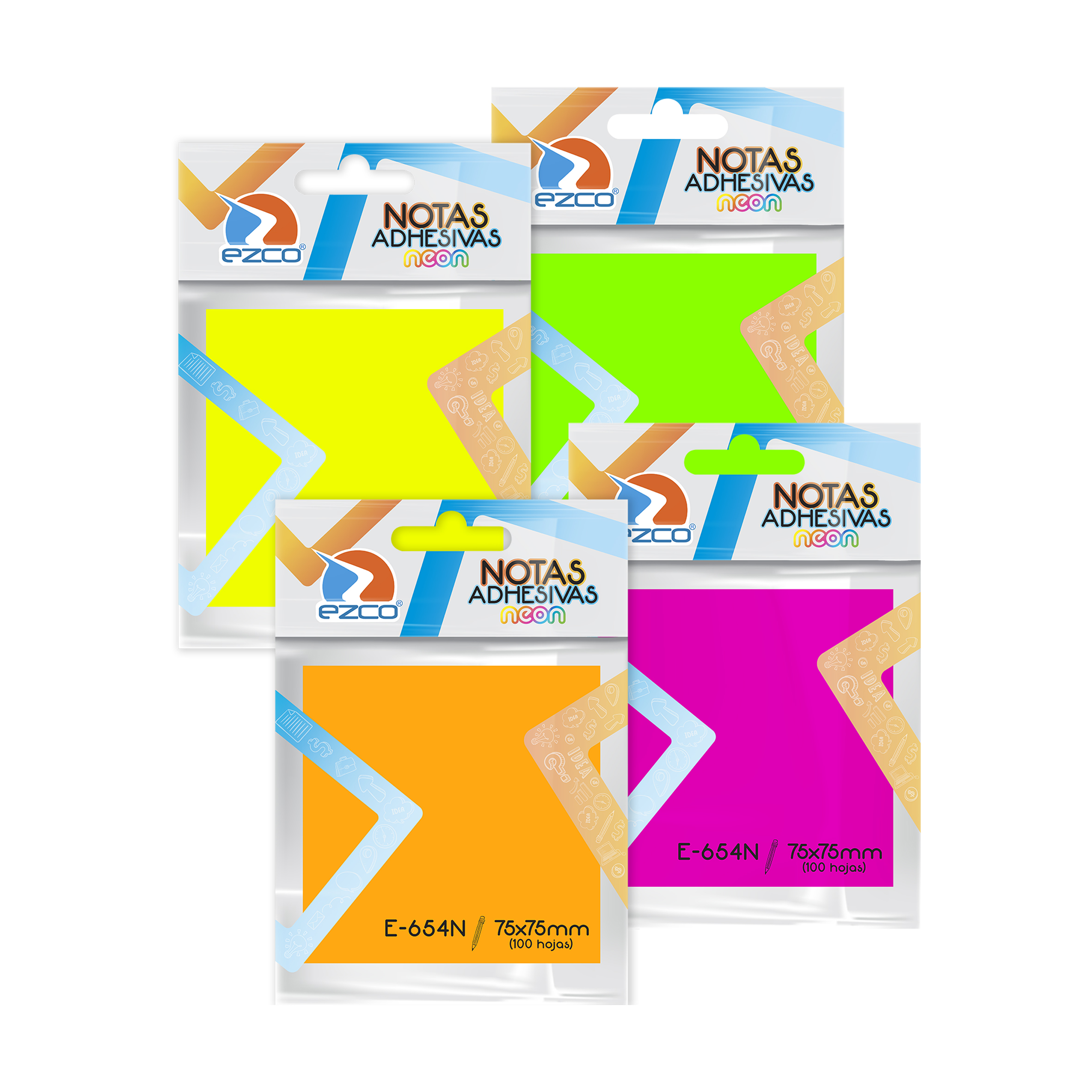  NOTA ADHESIVA EZCO E-654 NEON SURTIDO75X75 100 HOJAS
