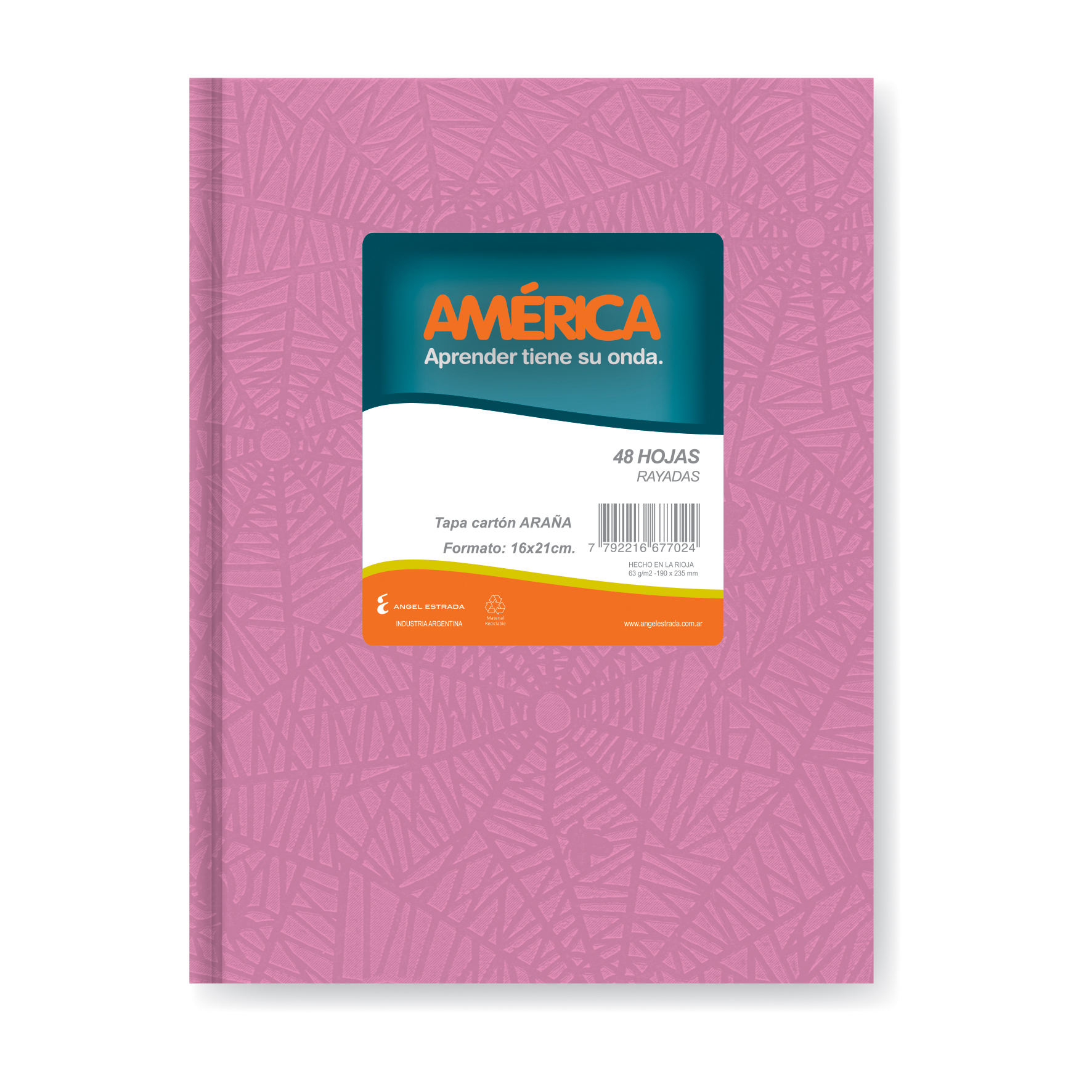  CUADERNO AMERICA 16X21 TAPA CARTON ARANA  ROSA 42H RAYADO