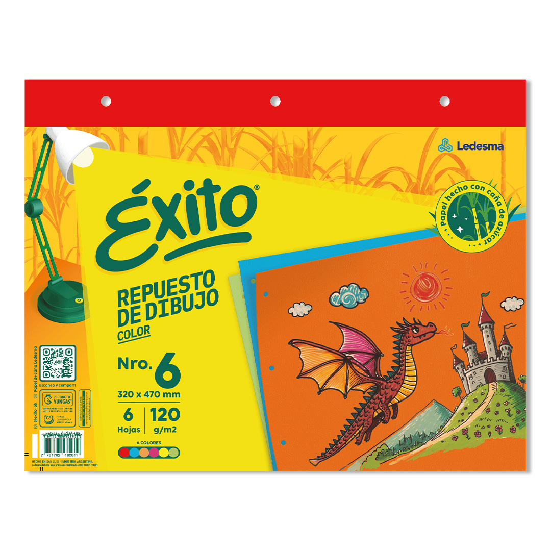  REPUESTO DIBUJO N6 EXITO X 6 HOJAS COLOR