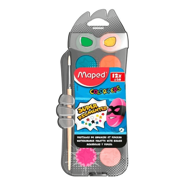  ACUARELA MAPED SUPER HEROES X12 + PINCEL