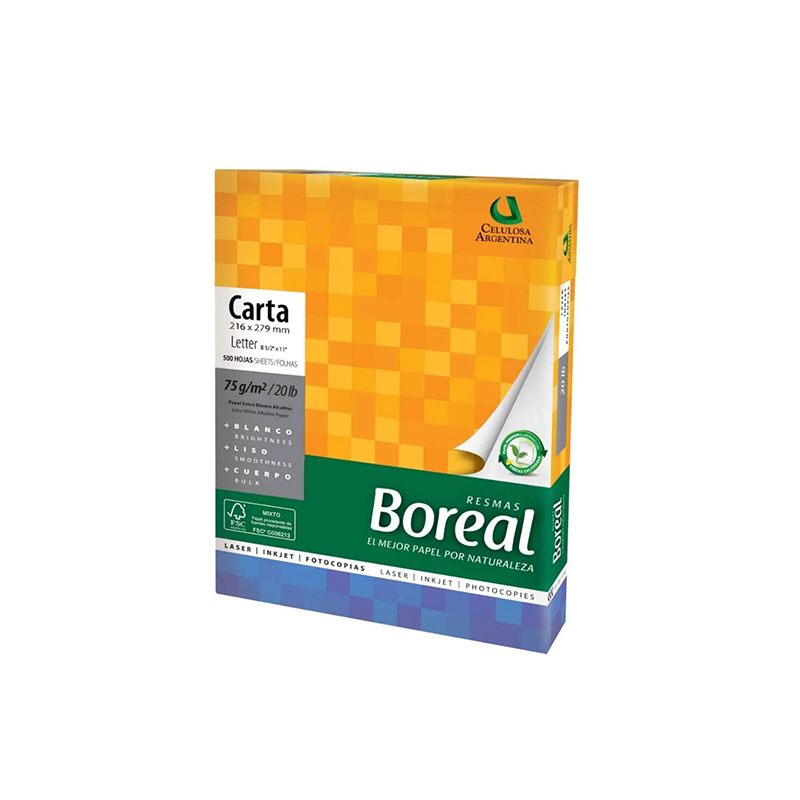  RESMA CARTA 75 GRAMOS BOREAL 500 HOJAS