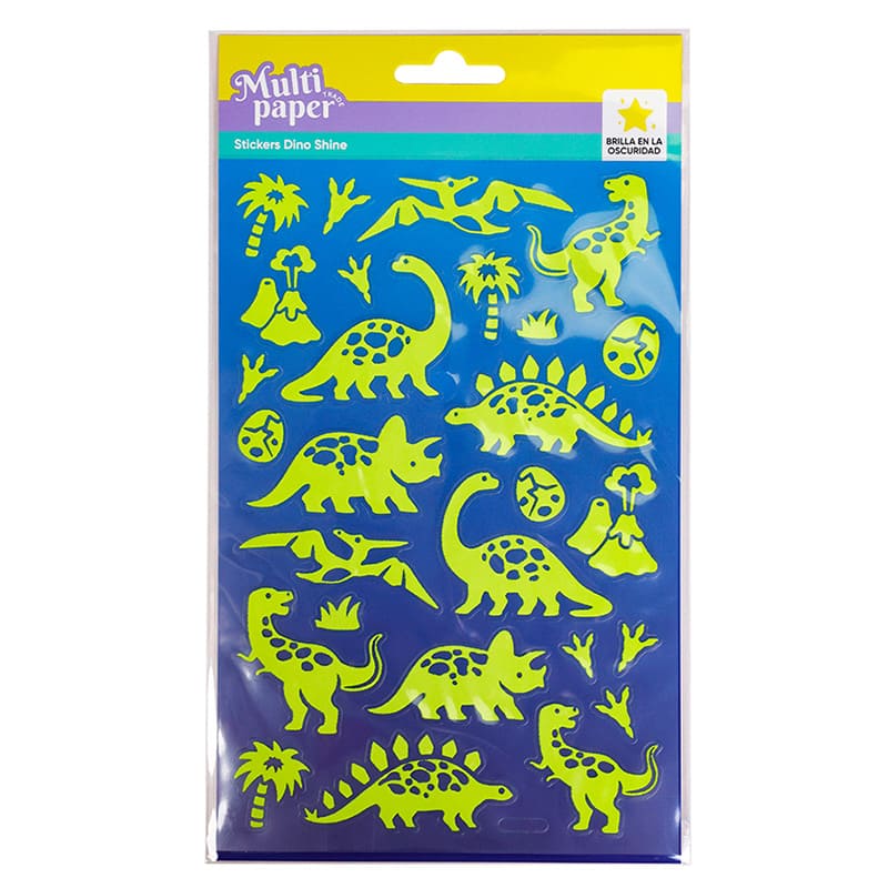  STICKERS MULTIPAPER GLOW IN THE DARK  DINO SHINE X6