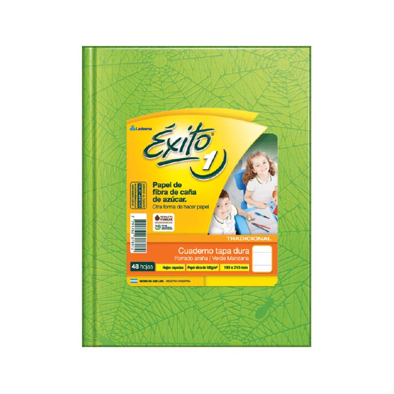  CUADERNO EXITO 16X21 TAPA CARTON FORRADO  VERDE MANZANA 48 HOJAS RAYADO