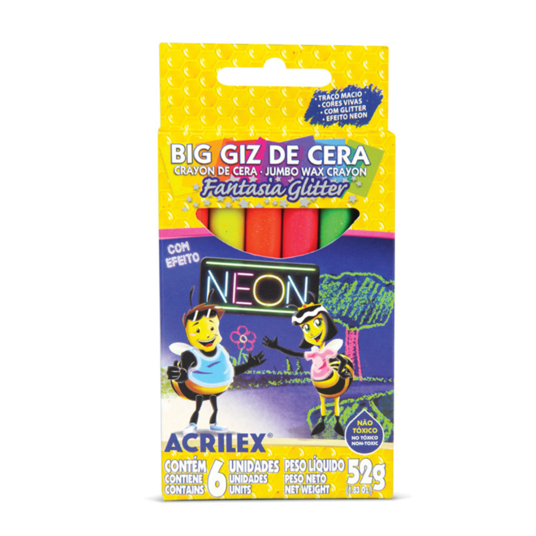  CRAYON ACRILEX GLITTER NEON JUMBO X6