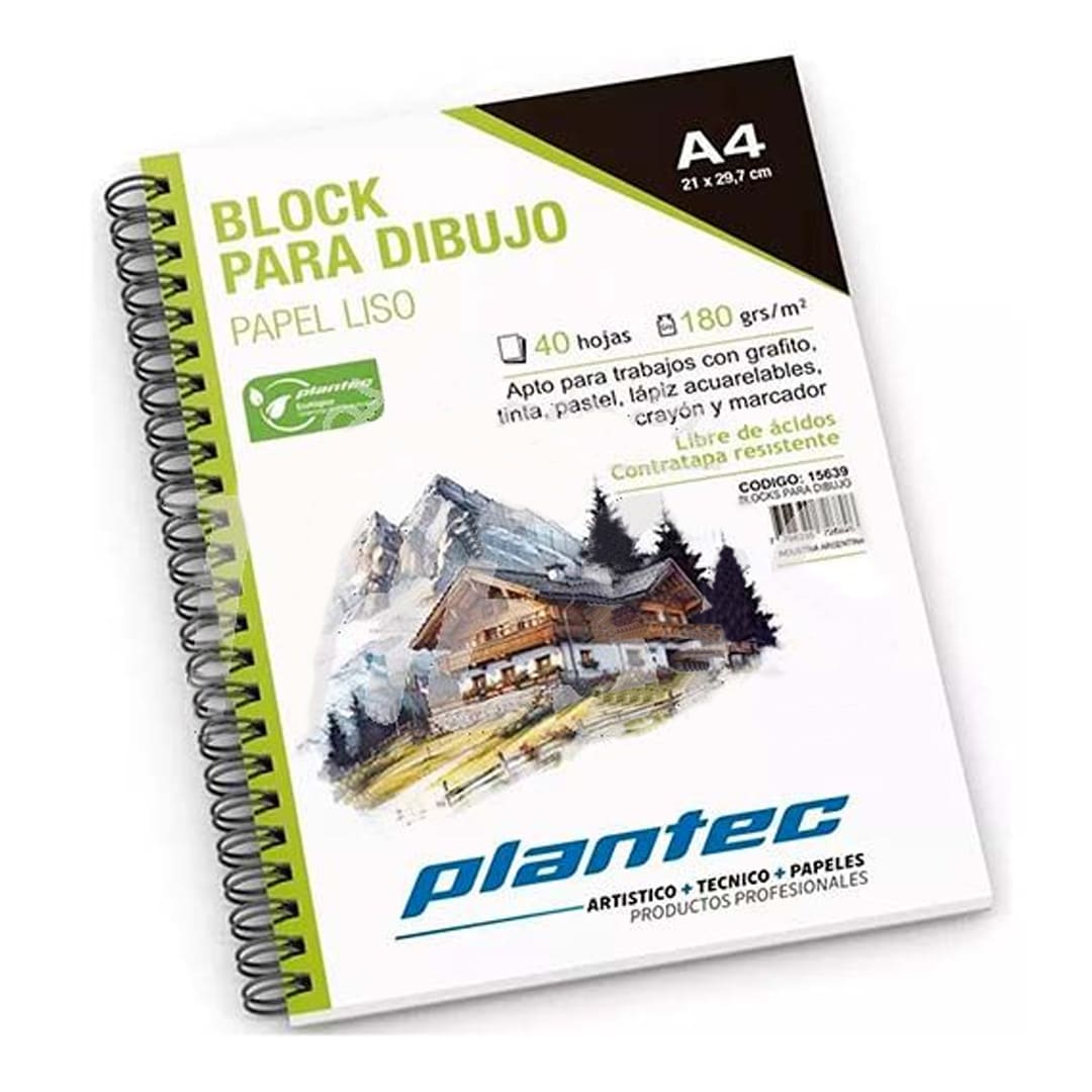 BLOCK DE DIBUJO PLANTEC ESPIRALADO  LATERAL A4 180GR 40 HOJAS
