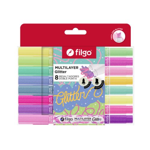  RESALTADOR FINO FILGO DOBLE PUNTA  MULTILAYER X8 GLITTER