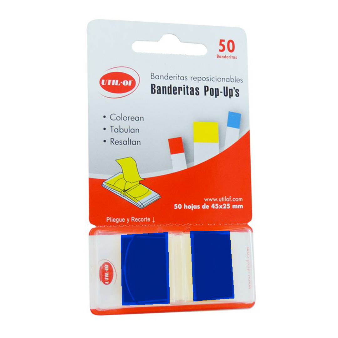 BANDERITA AUTOADHESIVA UTILOF POPUP  AZUL 45X25MM X50 UNIDADES