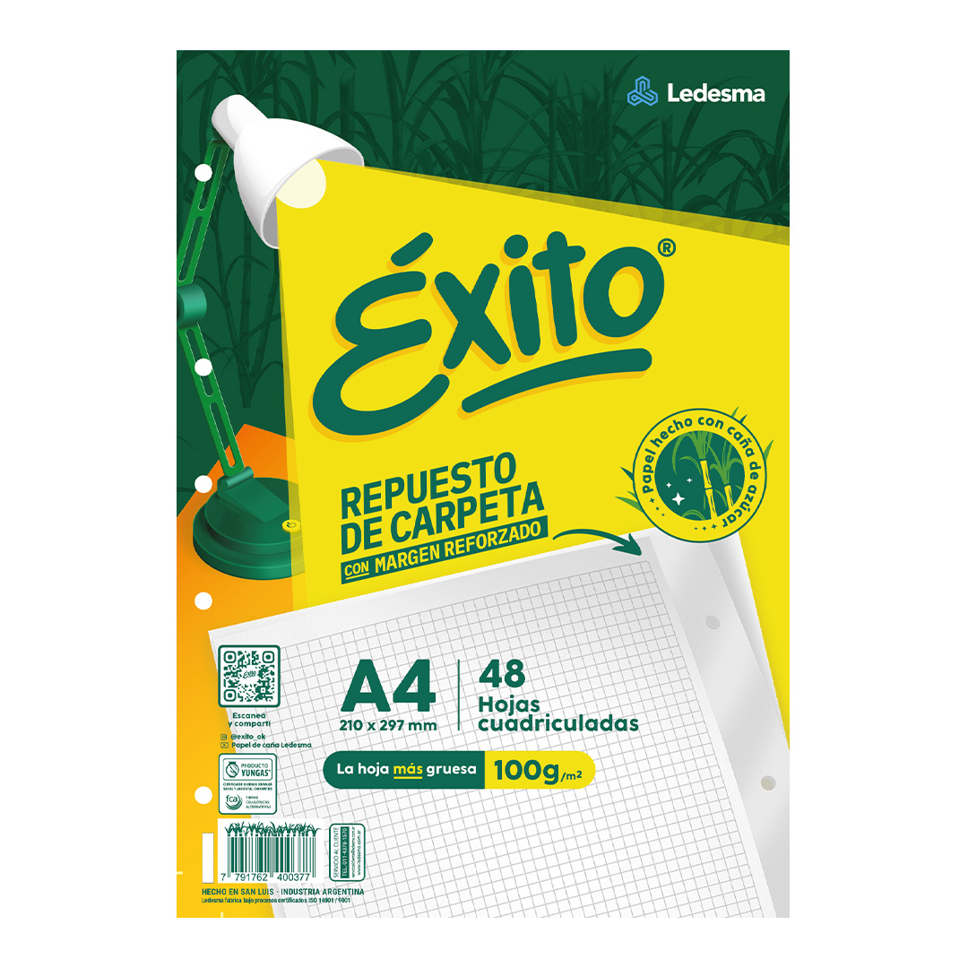  REPUESTO EXITO A4 CON BANDA 48 HOJAS  CUADRICULADO