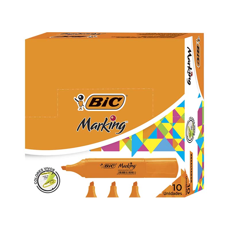  RESALTADOR CHATO BIC X10 FLUO NARANJA