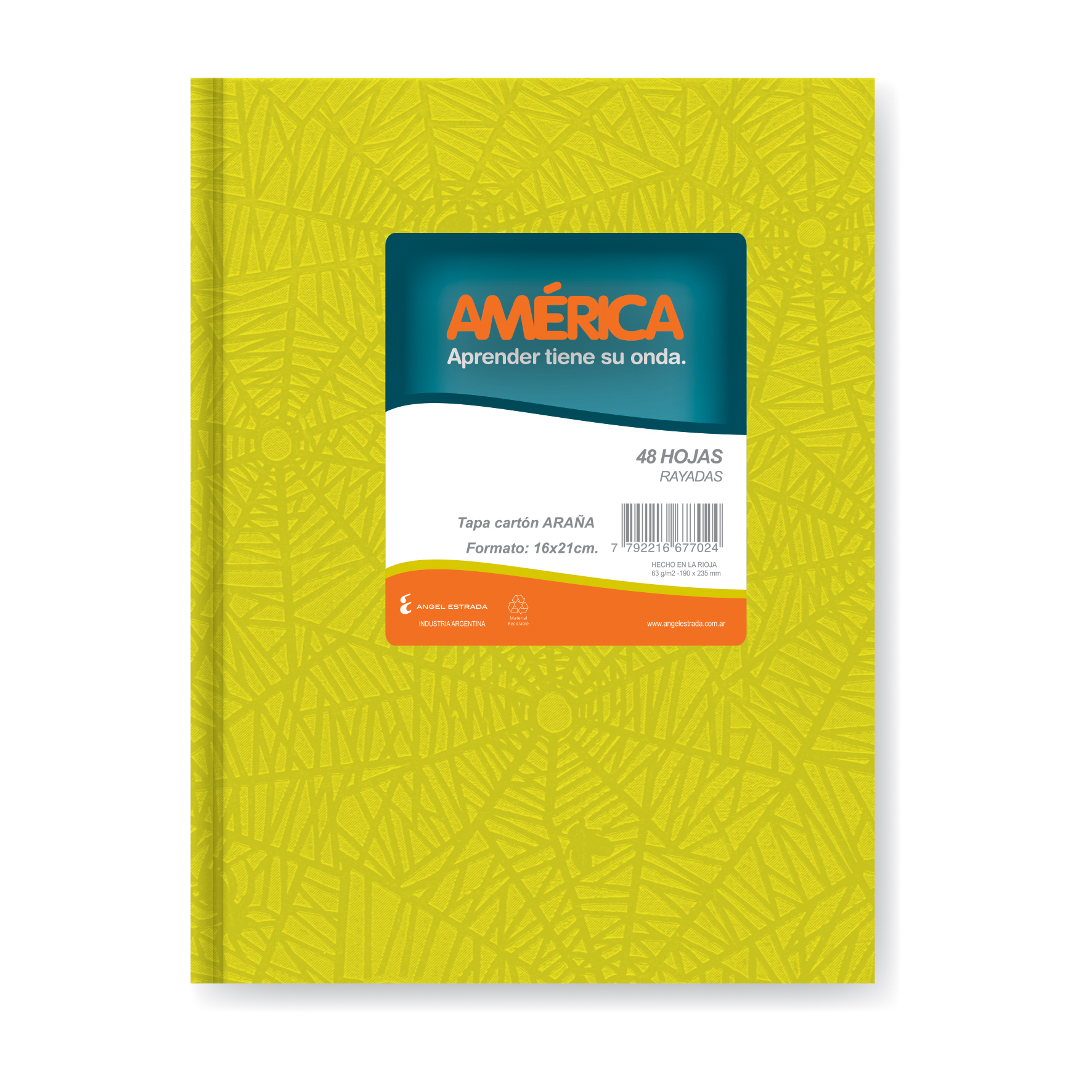  CUADERNO AMERICA 16X21 TAPA CARTON ARANA  AMARILLO 42H RAYADO