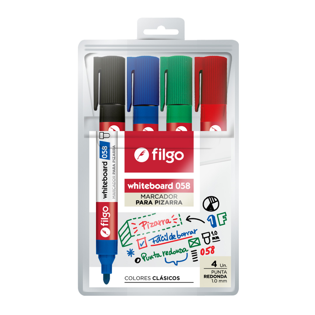  MARCADOR PIZARRA FILGO 058 PUNTA REDONDA  BLISTER X4 SURTIDO
