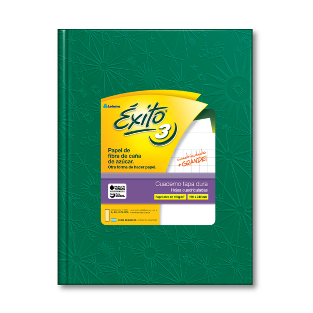  CUADERNO EXITO 19X24 TAPA CARTON FORRADO  VERDE 48 HOJAS CUADRICULADO GRANDE