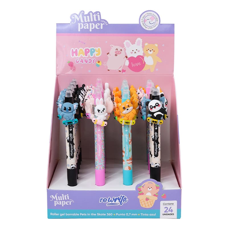  BOLIGRAFO RETRACTIL BORRABLE MULTIPAPER PETS IN THE SKATE DISPLAY X24 TINTA AZUL
