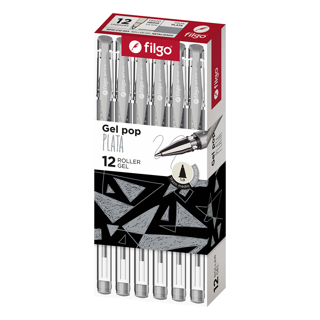  ROLLER GEL FILGO POP X12 METALIZADO  PLATA