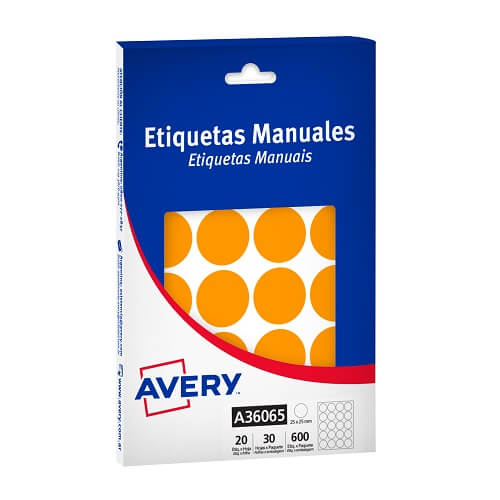  ETIQUETA AVERY MANUAL NARANJA FLUO 36065  25MM 20E X30 HOJAS