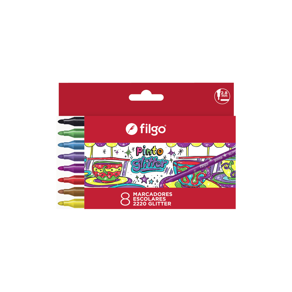  MARCADOR ESCOLAR FILGO PINTO 2220 X8  GLITTER