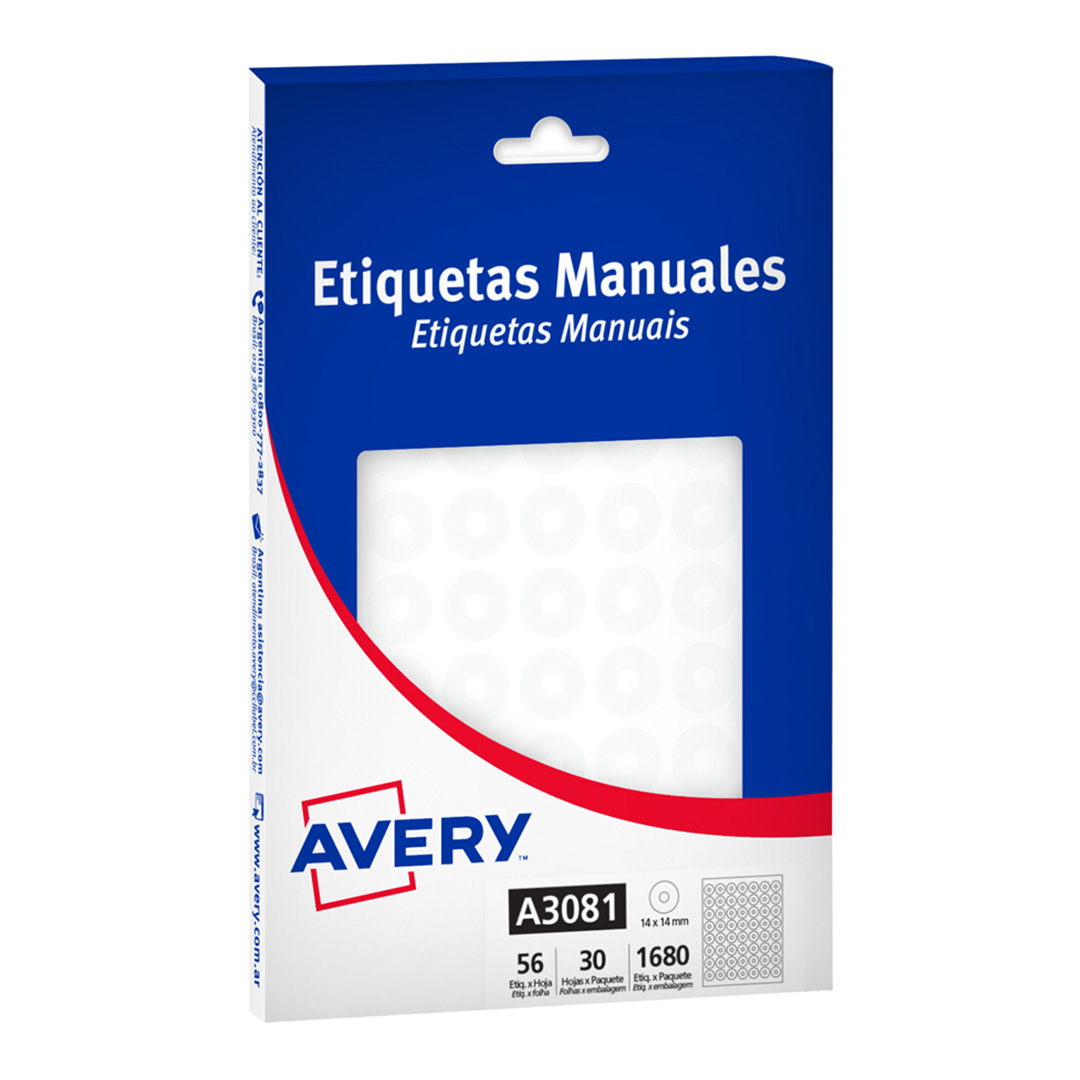  OJALILLOS AVERY 3081 BLANCO 14MM X30  HOJAS PAPEL