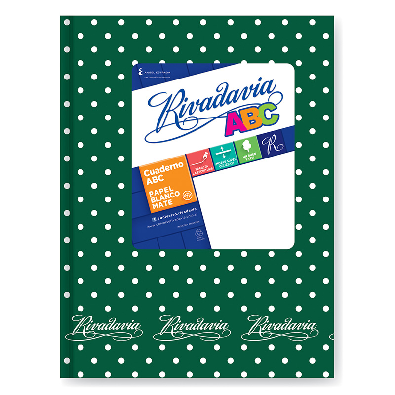  CUADERNO RIVADAVIA 19X23 ABC TAPA CARTON  LUNAR VERDE 50 HOJAS RAYADO