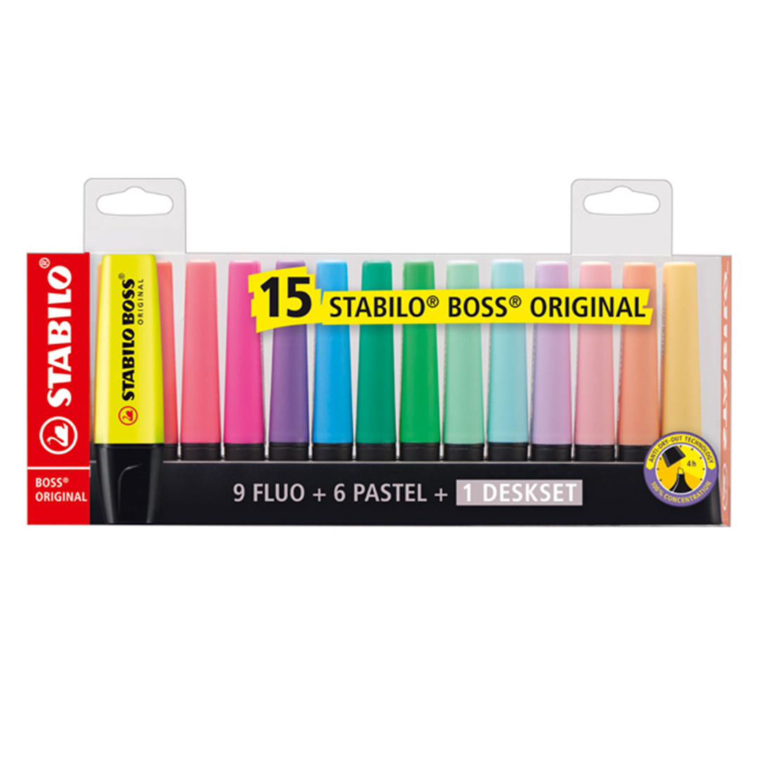  RESALTADOR CHATO STABILO BOSS FLUO  DESKSET X15 SURTIDO